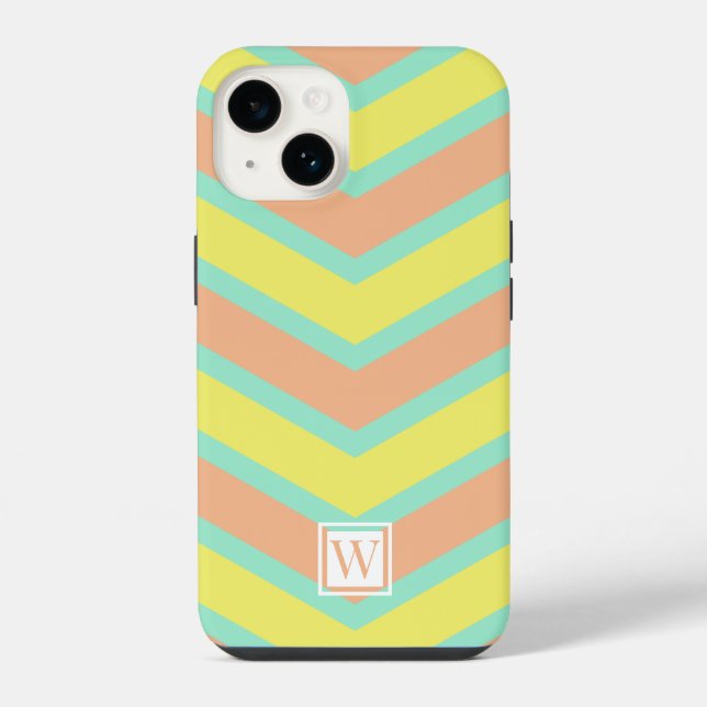 Custom Chevron Monogram Soft Orange Yellow Cyan iPhone Case (Back)