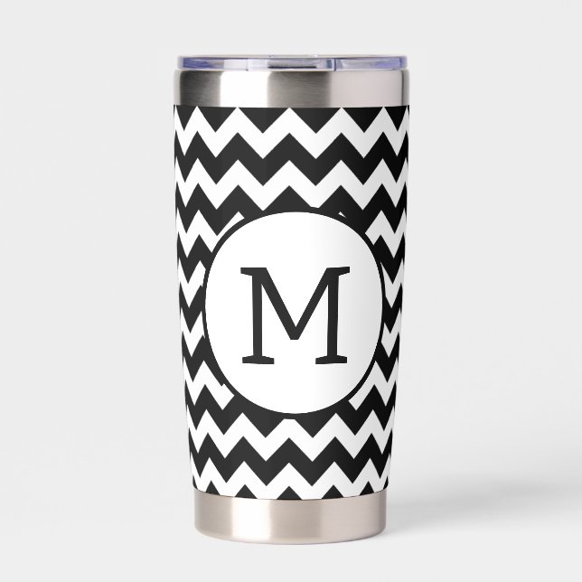 Custom chevron stripes monogram insulated tumbler (Front)