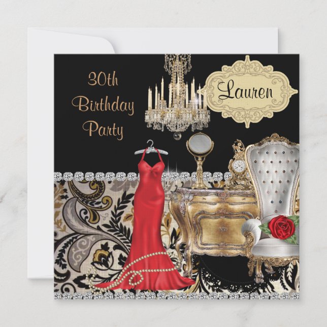 CUSTOM CHIC 30TH BIRTHDAY VINTAGE INVITATION (Front)
