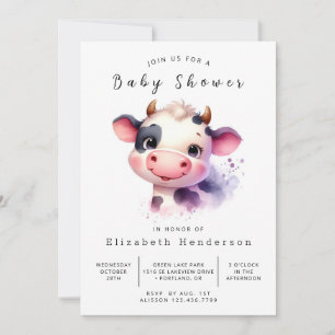 Custom Chic Barn Cow Baby Shower Invitation