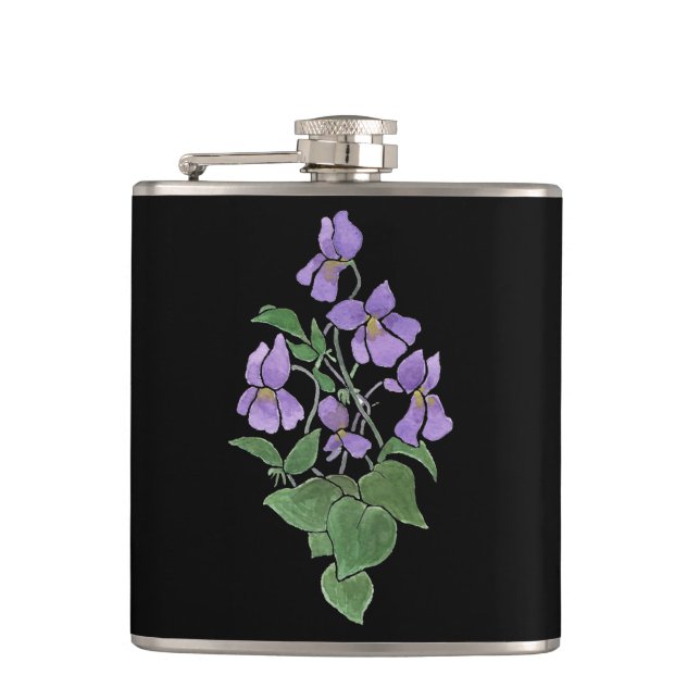 Custom chic black 'Sweet Violet' Hip Flask (Front)