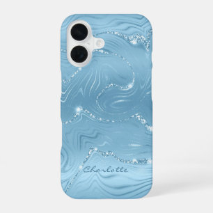 Custom Chic Blue Silver Glitter Pattern Girly iPhone 16 Case