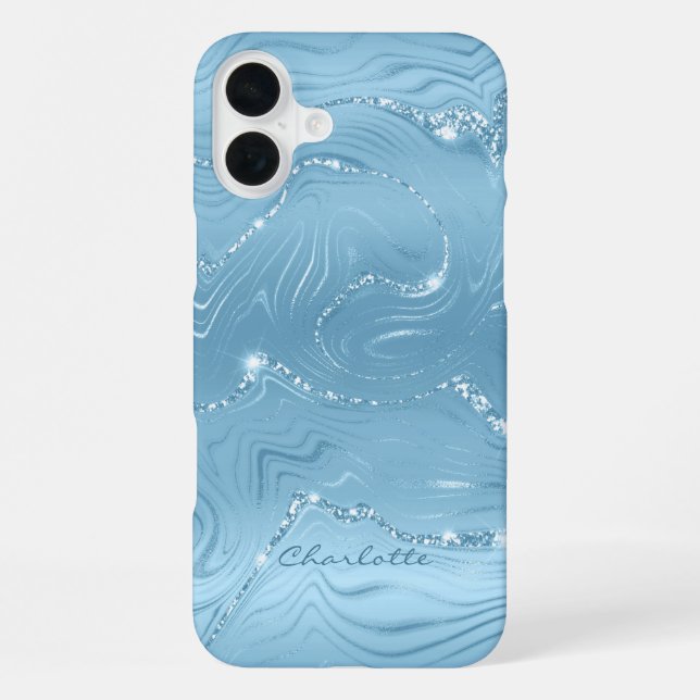 Custom Chic Blue Silver Glitter Pattern Girly iPhone Case (Back)