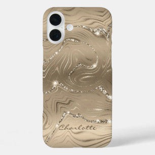 Custom Chic Brown Glitter Pattern Girly iPhone 16 Plus Case