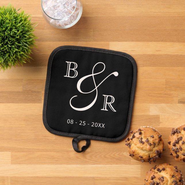 Custom Chic Calligraphy Couple Names Initials Pot Holder (Top Down)