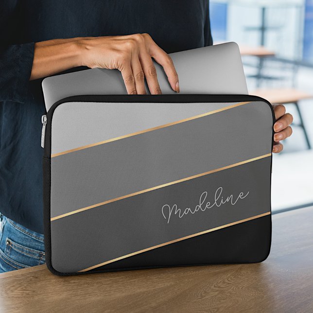 Custom Chic Dark Medium Light Grey Stripe Art Laptop Sleeve (Creator Uploaded)