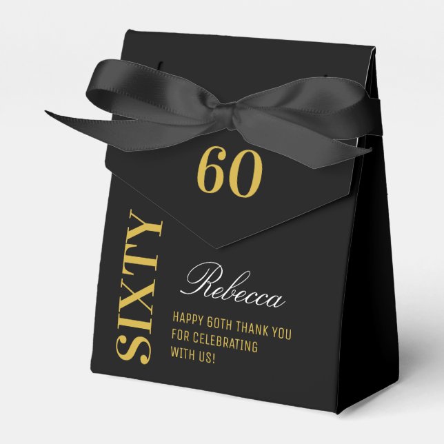 Custom Chic Elegant Sixty Birthday Black & Gold  Favour Box (Front Side)