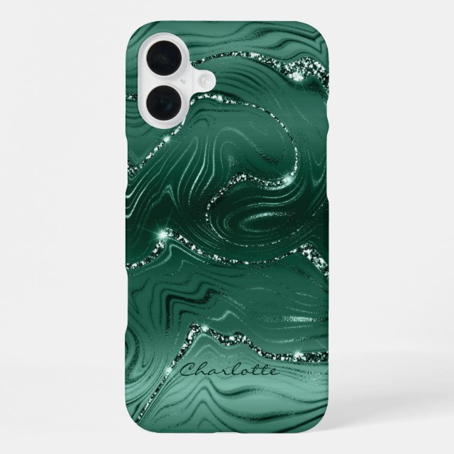 Custom Chic Emerald Green Silver Glitter Pattern iPhone Case (Back)