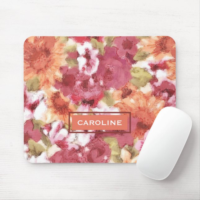 Custom Chic Flowers Pattern Watercolor Painting Mouse Pad (With Mouse)
