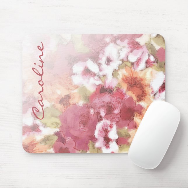 Custom Chic Flowers Pattern Watercolor Painting Mouse Pad (With Mouse)