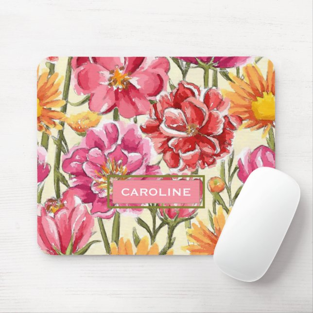 Custom Chic Flowers Pattern Watercolor Painting Mouse Pad (With Mouse)
