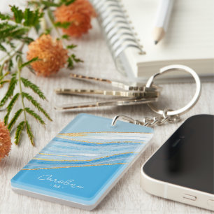 Custom Chic Gold Glitter Luxury Marble Art Pattern Key Ring