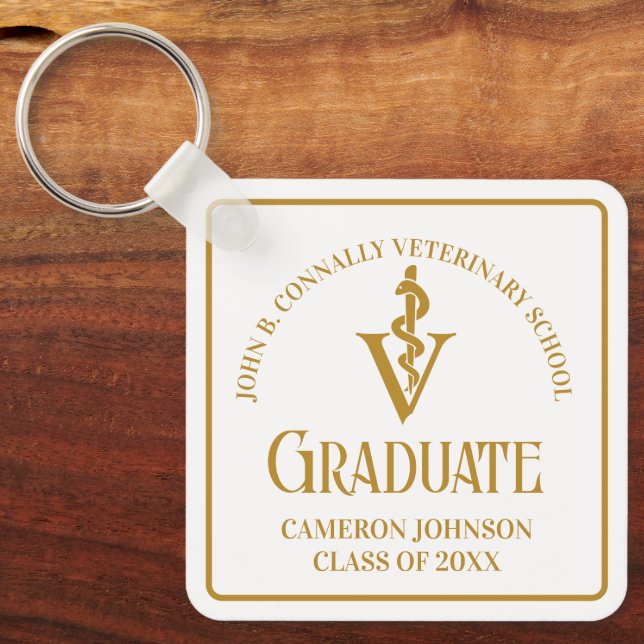 Custom Chic Gold Veterinary School Graduation Key Ring (Front)