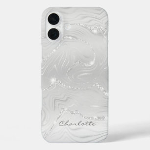 Custom Chic Grey Silver Glitter Pattern Girly iPhone 16 Plus Case