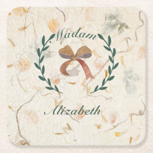Custom chic kraft paper press flowers natural square paper coaster