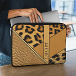 Custom Chic Leather And Leopard Skin Pattern Laptop Sleeve<br><div class="desc">Beautiful contemporary light, medium and dark brown colored leopard skin spots pattern, faux leather, and diverse geometric shapes, creating an eclectic abstract mosaic together. With room to customize or personalize with name, monogram or initials of your choice. Ornate, funky, modern and whimsical hipster design for the lover of artistic, hip,...</div>