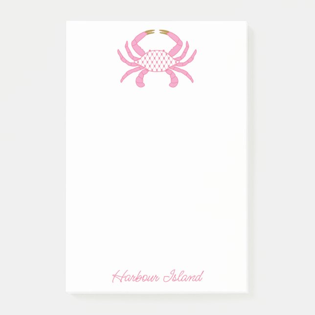Custom Chic Pink Crab | Coastal Sticky Notes (Front)