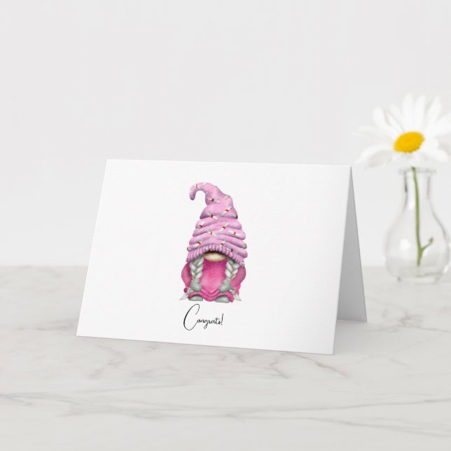 Custom Chic Pink Gnome Graduation Card (Small Plant)