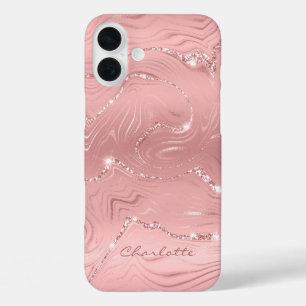 Custom Chic Pink Silver Glitter Pattern Girly iPhone 16 Plus Case