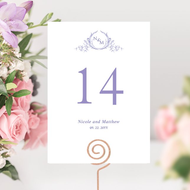 Custom, Chic Purple Monogram Wedding Table Number (Creator Uploaded)