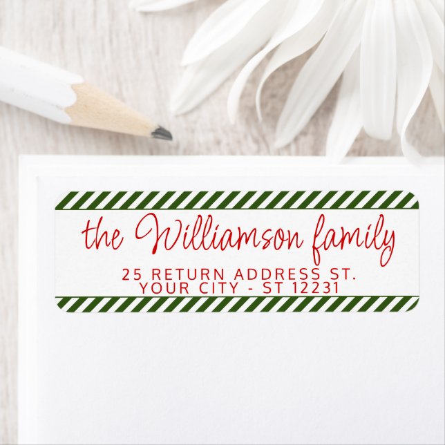 Custom Chic Traditional Green White Stripes Label (Insitu)