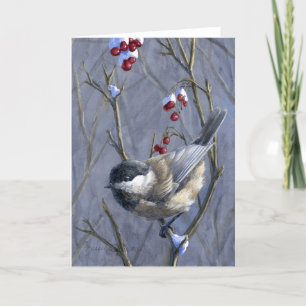 Custom Chickadee & Berries - Winter Snow Christmas Holiday Card