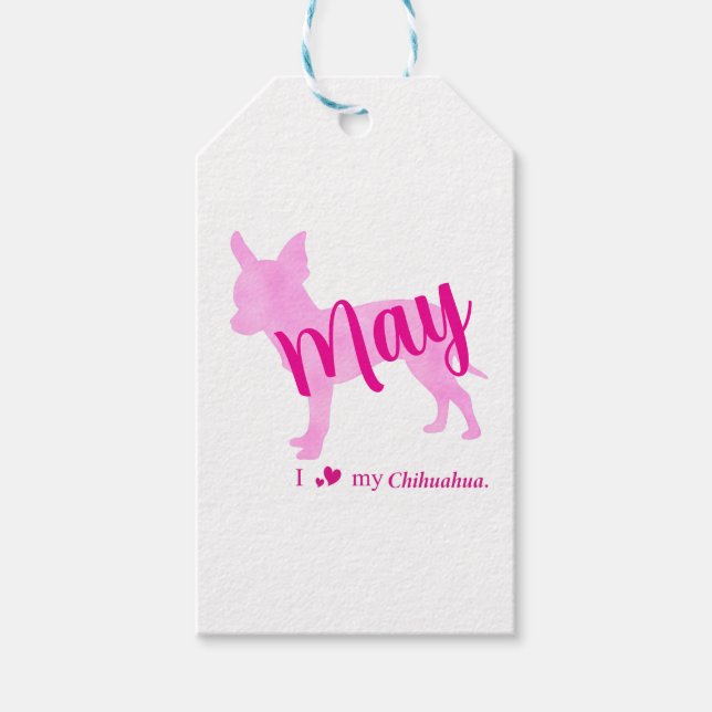 Custom Chihuahua Gift Tag Pastel Pink Silhouette (Front)
