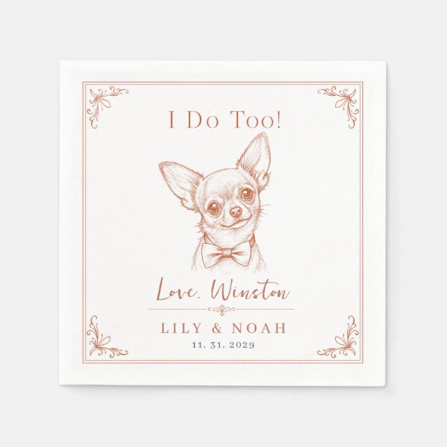  Custom Chihuahua Wedding Sketch Minimalist bow  Napkin (Front)