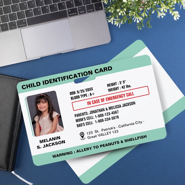 Custom Child Emergency Photo ID Badge for Kids (Custom Child Emergency Photo ID Badge for Kids- Green )