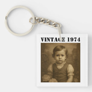 Custom Childhood Photo & Year Vintage Personalized Key Ring