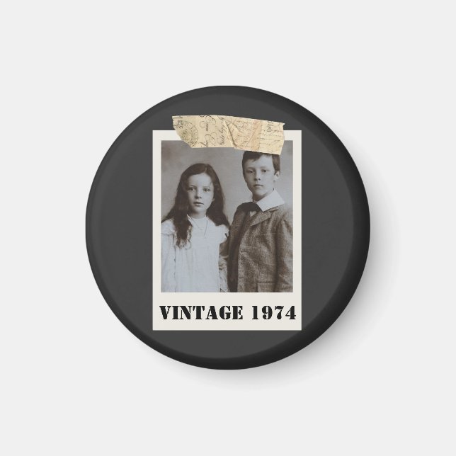 Custom Childhood Photo & Year Vintage Personalized Magnet (Front)