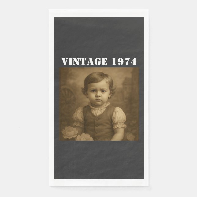 Custom Childhood Photo & Year Vintage Personalized Napkin (Front)