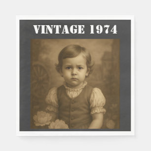 Custom Childhood Photo & Year Vintage Personalized Napkin
