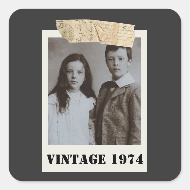 Custom Childhood Photo & Year Vintage Personalized Square Sticker (Front)