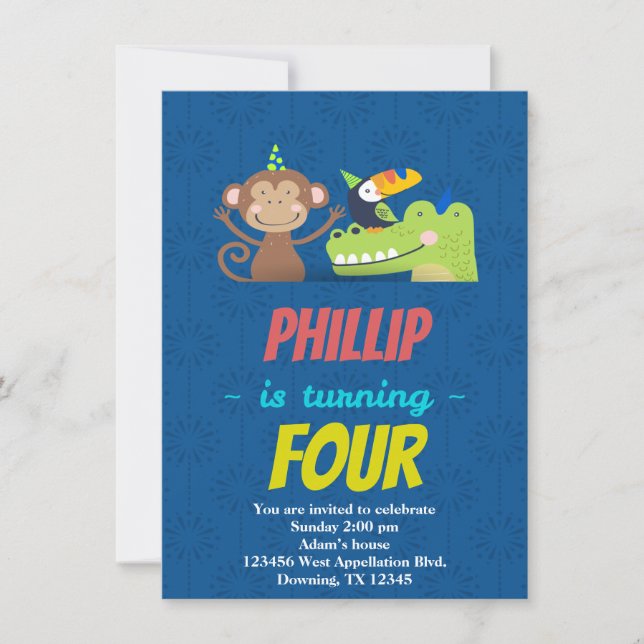 Custom Childs Birthday Card Animals Hats Cartoons (Front)