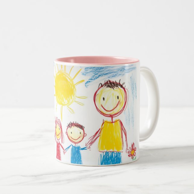 Custom Child's Drawing Family Memory Gift Two-Tone Coffee Mug (Front Right)