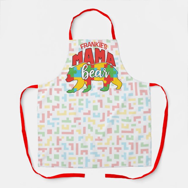 Custom Childs NAME Mama Bear Autism Awareness Mum Apron (Front)