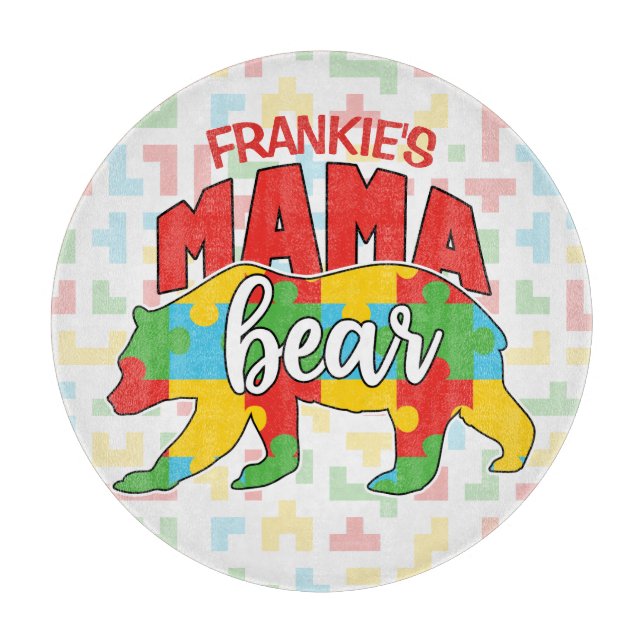 Custom Childs NAME Mama Bear Autism Awareness Mum Cutting Board (Front)