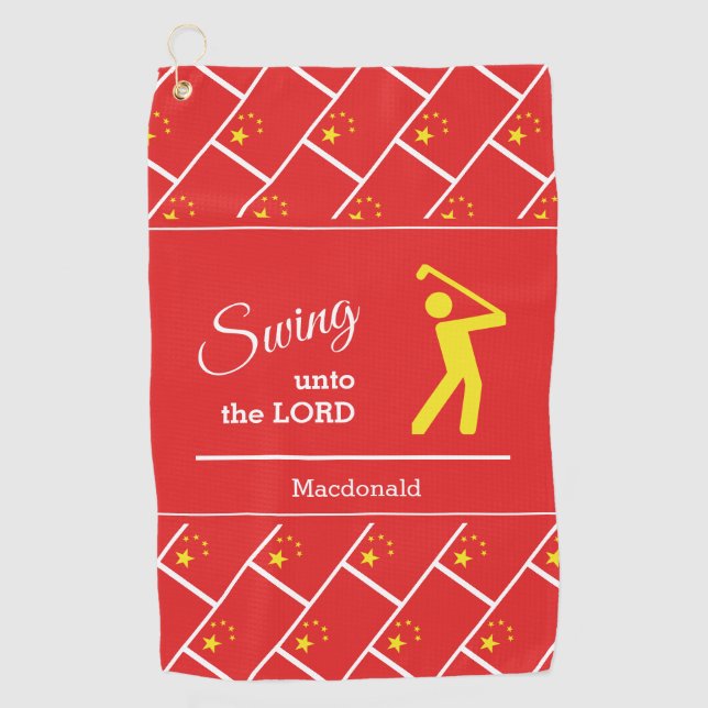 Custom CHINA FLAG Christian Swing Unto The Lord Golf Towel (Front)