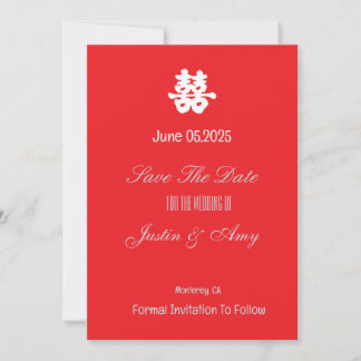 Custom Chinese Wedding Flat Save The Date Invitation