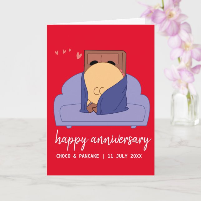 Custom Choco & Pancake Happy Wedding Anniversary Card (Orchid)