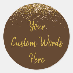 Custom Chocolate Brown & Gold Birthday Party Favor Classic Round Sticker