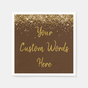 Custom Chocolate Brown Gold Glitter Birthday Party Napkin