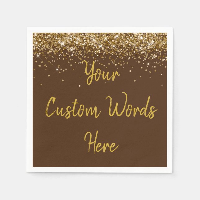 Custom Chocolate Brown Gold Glitter Birthday Party Napkin (Front)