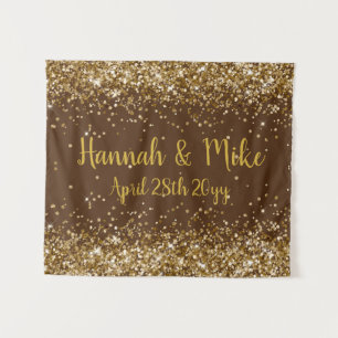 Custom Chocolate Brown & Gold Wedding Photo Booth Tapestry