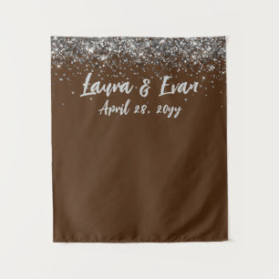 Custom Chocolate Brown Silver Wedding Photo Booth Tapestry