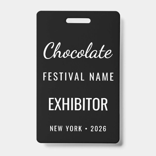 Custom Chocolate Festival QR Code Exibitor ID Badge (Front)