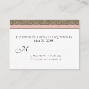 :custom: Chocolate/Pink Damask 3.5x2.5" RSVP Enclosure Card