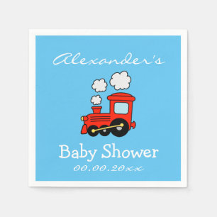 Custom choo choo train baby shower napkins for boy