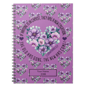 Custom Christian 2 Corinthians 5:17 Purple Bible Notebook